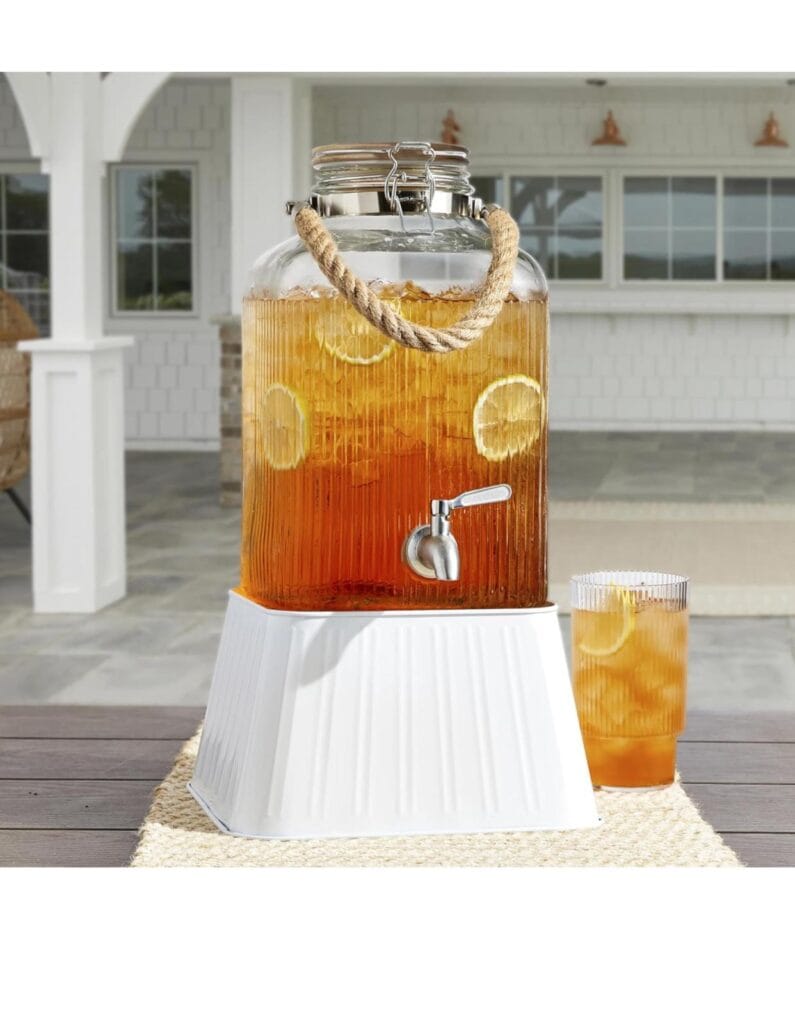 2 Gallon Ribbed Clear Glass Beverage Dispenser with Acacia Wooden Lid, Transparent