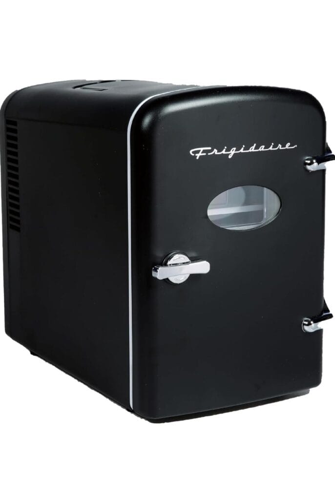 Frigidaire EFMIS137-EFR137BLACK Retro Mini Personal Fridge Cooler, Holds up to 6 Cans,