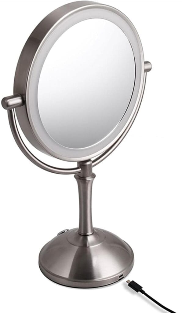 8 Inch Rechargeable Standing Tabletop Makeup Vanity Mirror with LED Touch Dimmable,