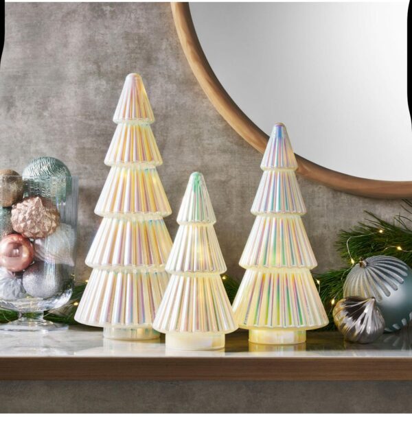 Pre -Lit iridescent Glass Trees ,Set of 3