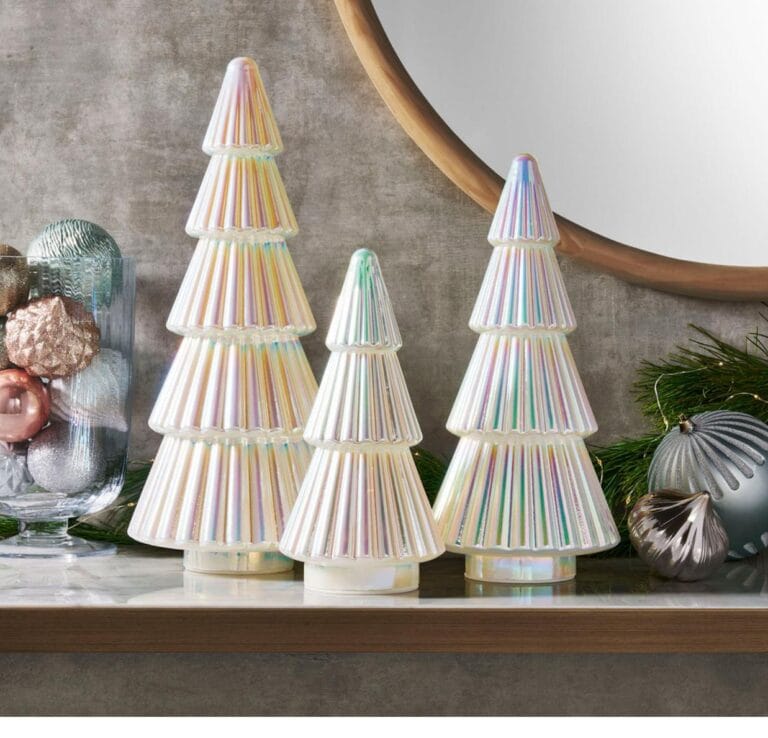 Pre -Lit iridescent Glass Trees ,Set of 3
