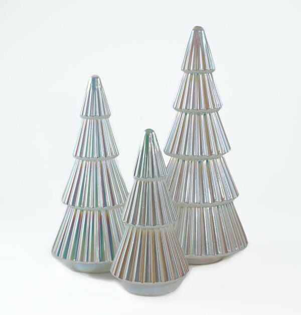 Pre -Lit iridescent Glass Trees ,Set of 3