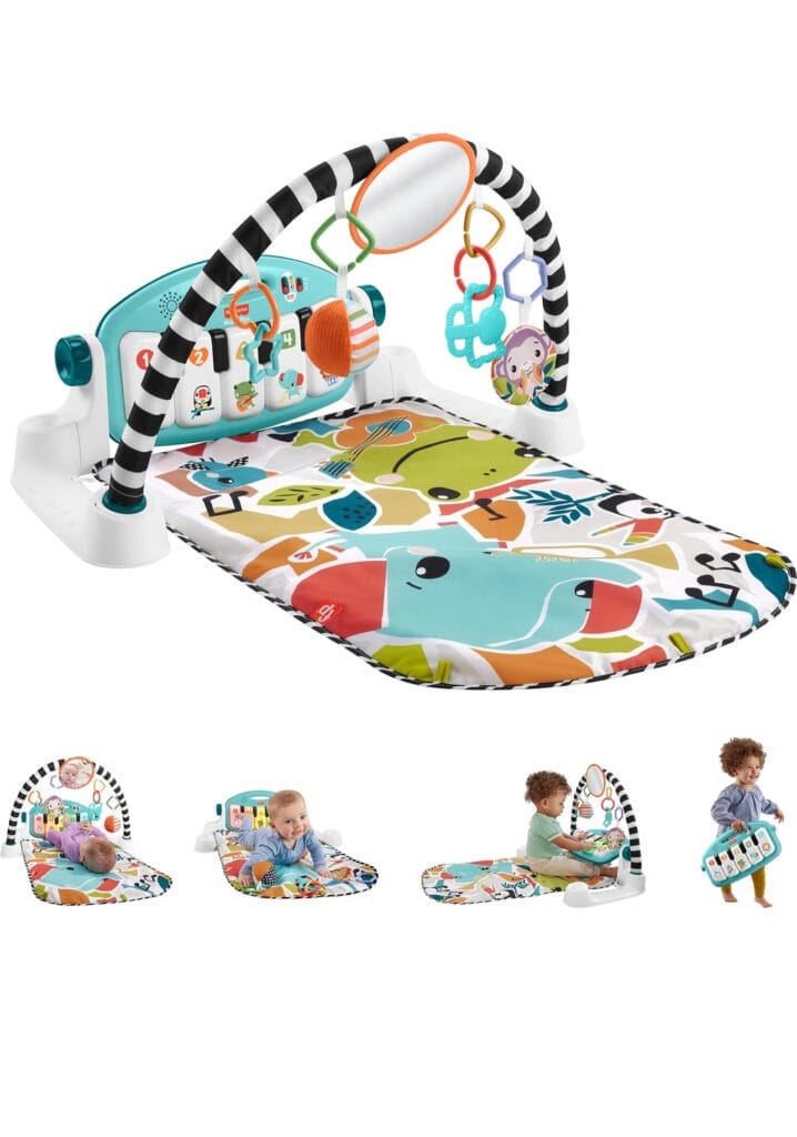 Fisher-Price Baby Playmat Glow and Grow Kick & Play Piano Gym, Blue Musical Learning Toy with Developmental Activities for Newborns 0+ Months