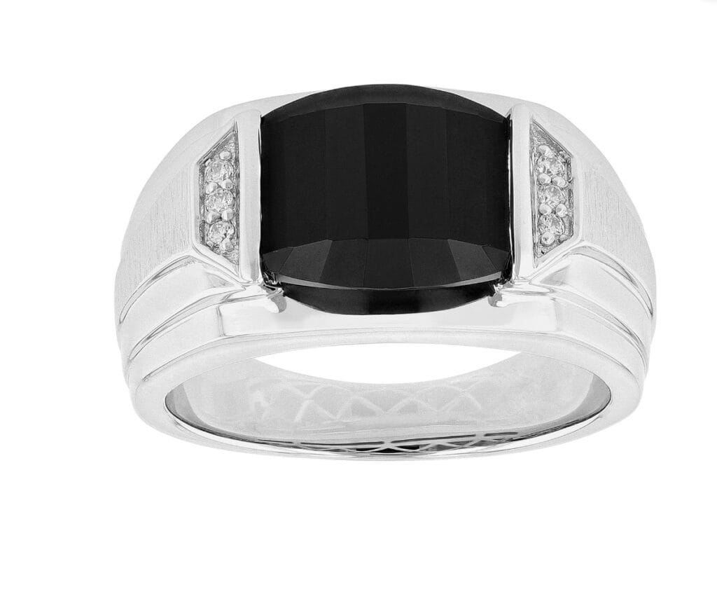 Men's Black Onyx and Simulated Diamond Ring in .925 Sterling Silver