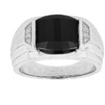 Men's Black Onyx and Simulated Diamond Ring in .925 Sterling Silver