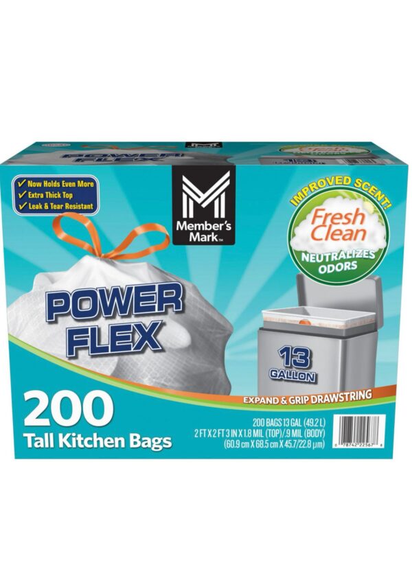 2 Rolls Flex Tall Kitchen Drawstring Trash Bags 13 Gallon, USA