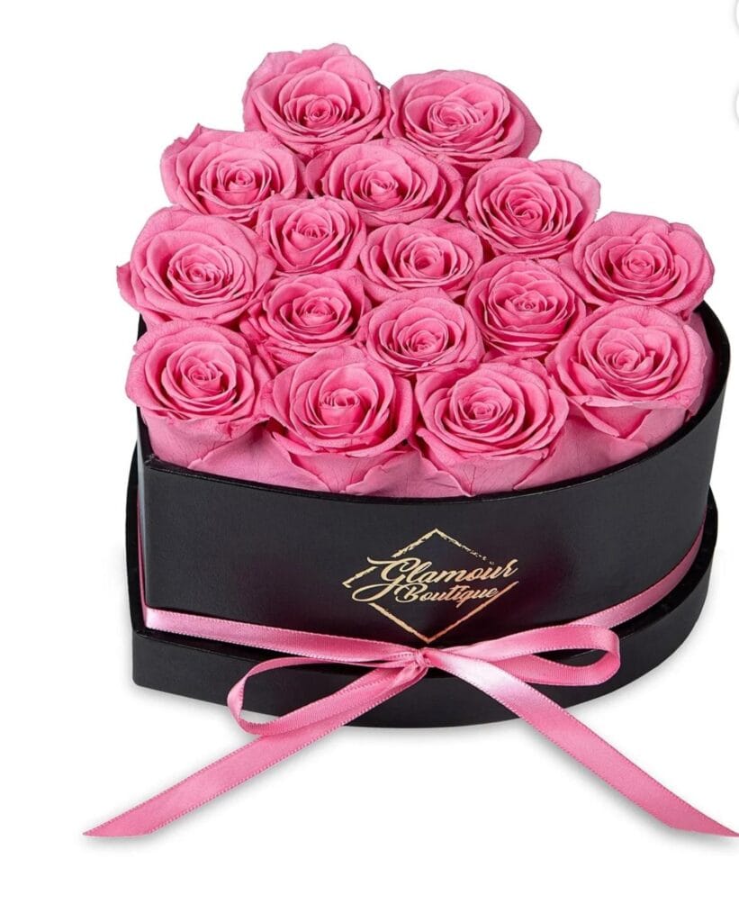 GLAMOUR BOUTIQUE 16-Piece Forever Flowers Heart Shape Box - Preserved Roses, Immortal Roses That Last A Year - Eternal Rose Preserved Flowers for Delivery Gift for Her Mothers & Valentines Day