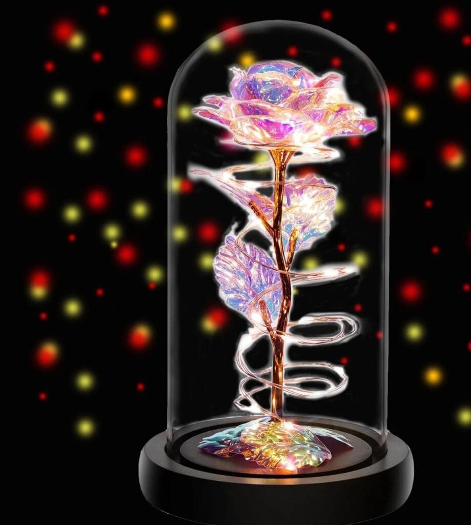 Rose Flower Gifts for Women,Birthday Gifts For Women,Womens Gifts for Christmas,Colorful Rainbow Artificial Flower Rose Light Up Rose in A Glass Dome,Flower Gifts For Her,Anniversary
