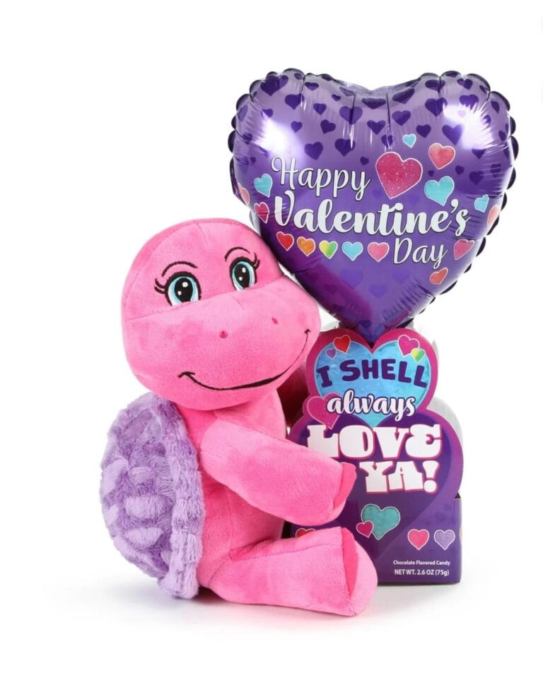 Valentine’s Day Pink Turtle Plush Toy with Chocolate Candy Gift, by Way To Celebrate