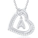 APSVO 14K White Gold Love Heart Initial Necklaces for Women CZ Hypoallergenic S925 Sterling Silver Heart Pendant Necklace Bubble Letter A Necklace Jewelry Birthday Valentine's Day Gifts for Her