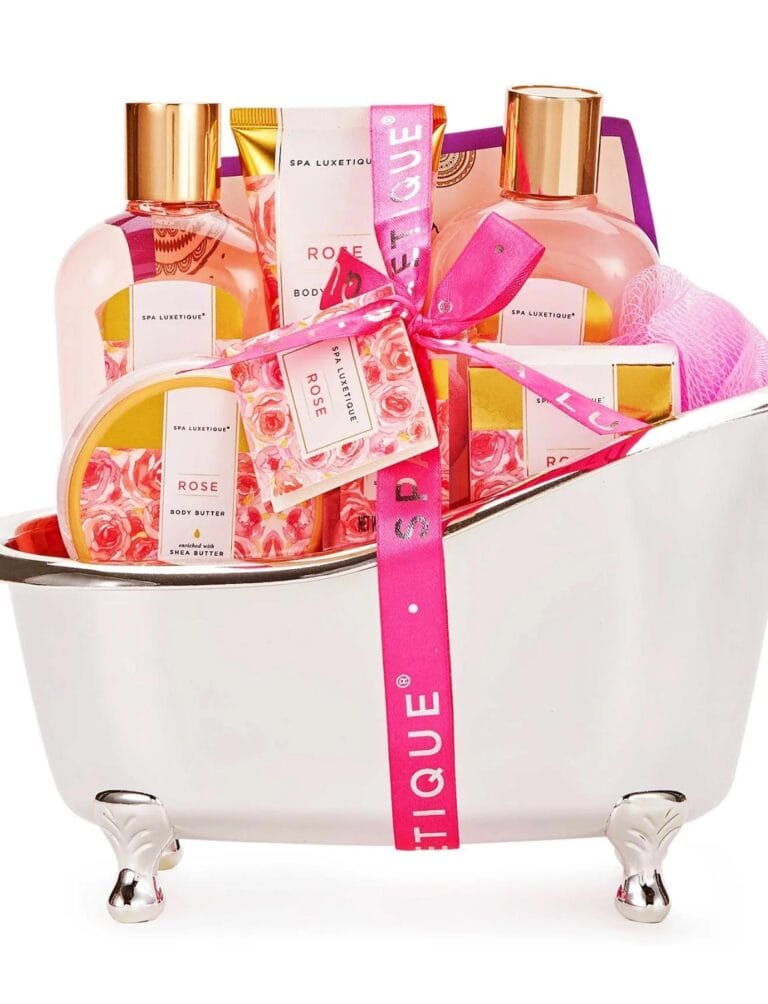 Spa Gift Baskets for Women – 9 Pcs Rose Bath Gift Kits, Birthday Holiday Beauty Body Care Valentines Day Gift Sets for Her