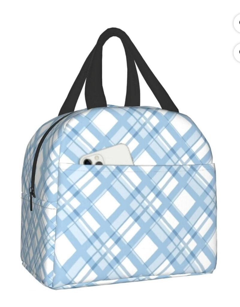 Faty-T Blue Checker Lunch Bag for Women Men Reusable Insulated Large Cooler Lunch Box Tote Bag for Work,Picnic,Camping,Travel