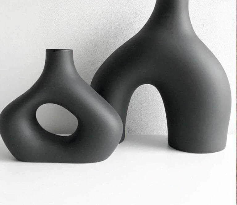 Black Vases Home Decor, Set of 2 Large Black Vase, Black Ceramic Vase, Boho Vase, Decorative Vase, Modern Farmhouse Decor, Tall Matte Black Vase for Living Room, Shelf, Mantel, Table, Fireplace Decor