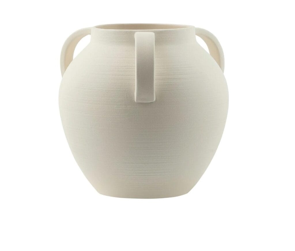 Home Decor Collection 8'' White Matte Textured Ceramic Stoneware Vase with Handles