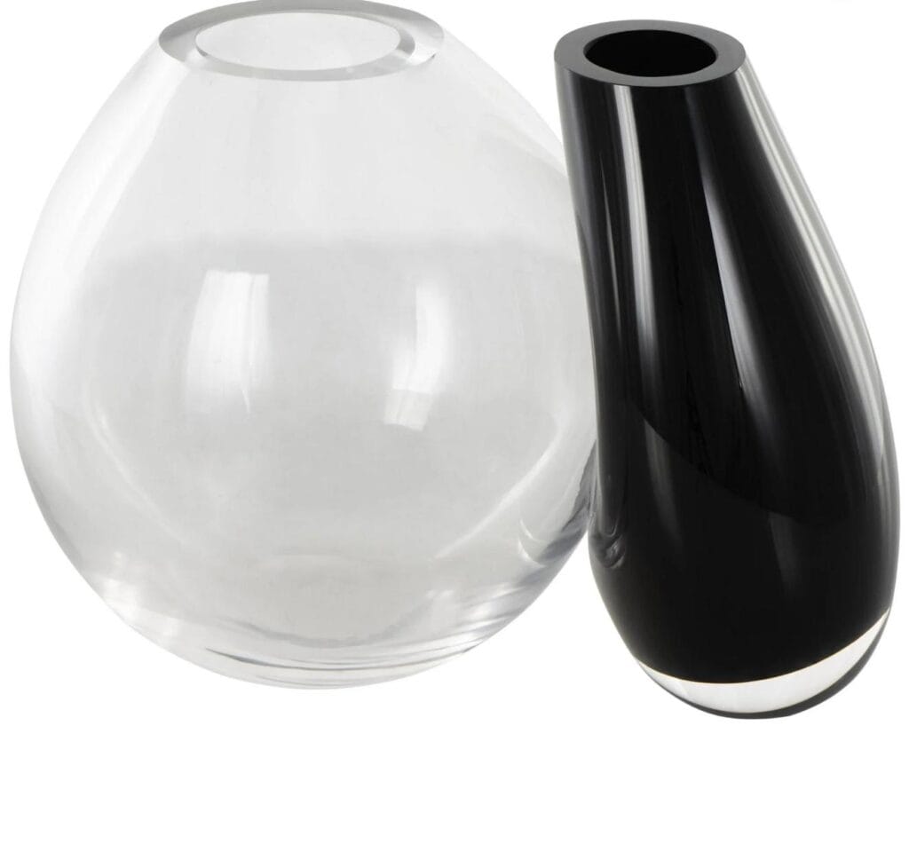 Dec Mode 10" Abstract Handmade 2 Opening Black Recycled Glass Vase with Clear Glass Accent