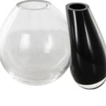 Dec Mode 10" Abstract Handmade 2 Opening Black Recycled Glass Vase with Clear Glass Accent