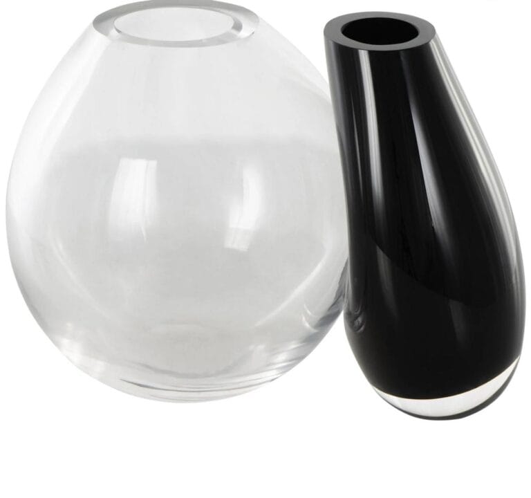 Dec Mode 10″ Abstract Handmade 2 Opening Black Recycled Glass Vase with Clear Glass Accent