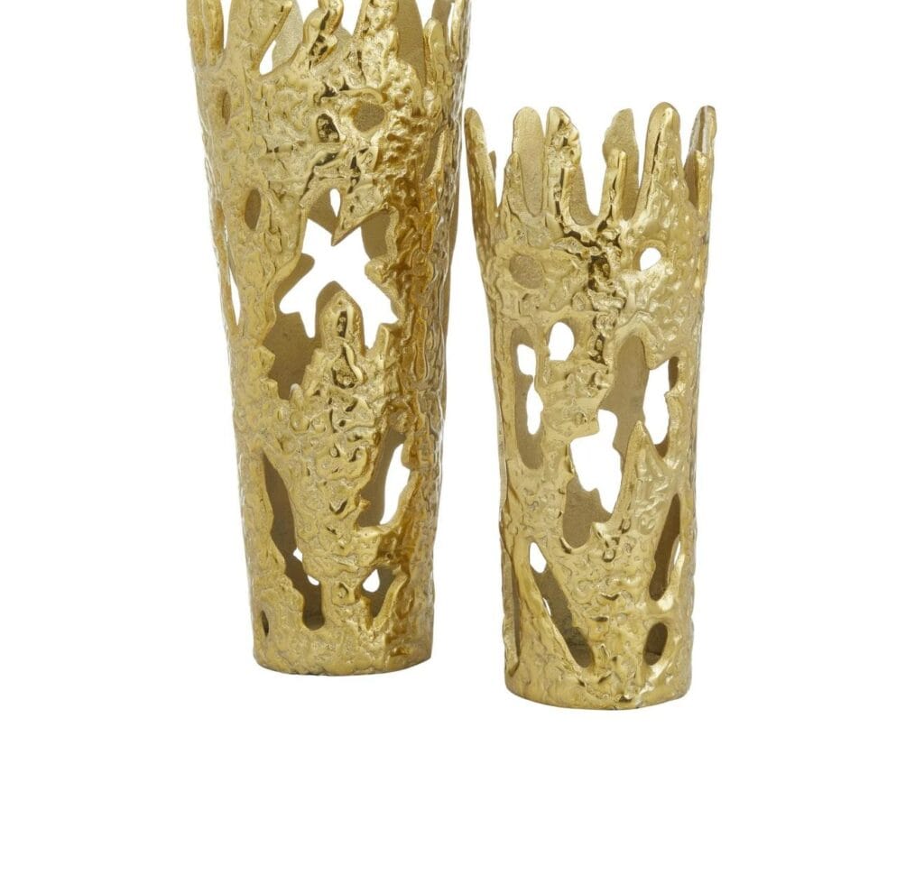 DecMode 20", 15"H Silver Aluminum Metal Vase with Cut Out Designs, Set of 2