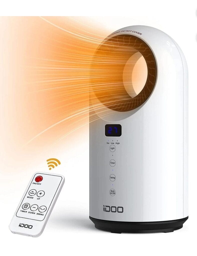 iDOO 1500W Electric Ceramic Space Heaters with Remote, Portable Heater for Office Home Indoor Large Room 300 Sq.ft, White