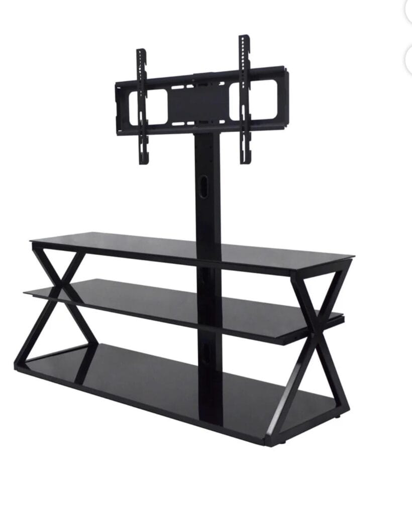 Ktaxon Swivel Floor TV Stand Mount with 3-Tier Tempered Glass Shelf for 32-65" TVs