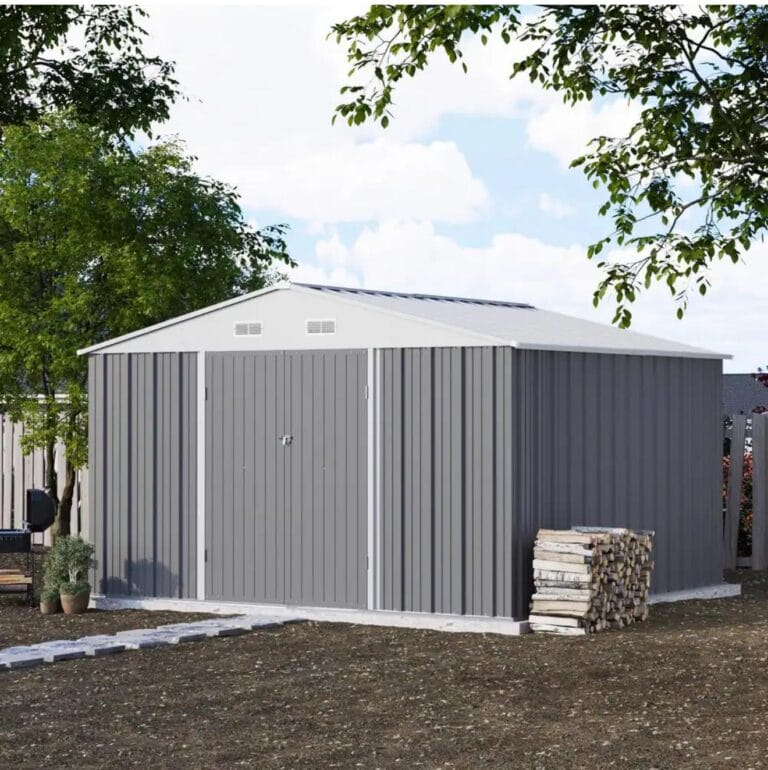 10 ft. W x 10 ft. D Galvanized Steel Storage Metal Shed with Sloping Roof, Grey (100 sq. ft.)