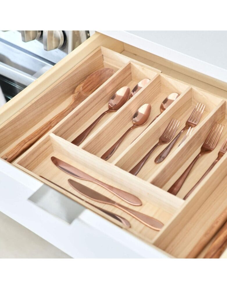 design Renewable Paulownia Wood Collection Expandable Flatware And Cutlery Tray, 15" x 13.6"-23.5"