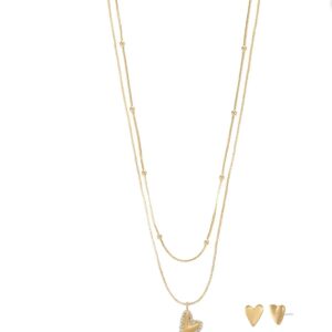 Time and Tru Goldtone Heart Motif Necklace and Earring Set, Female, 2 Pieces and 1 Pair