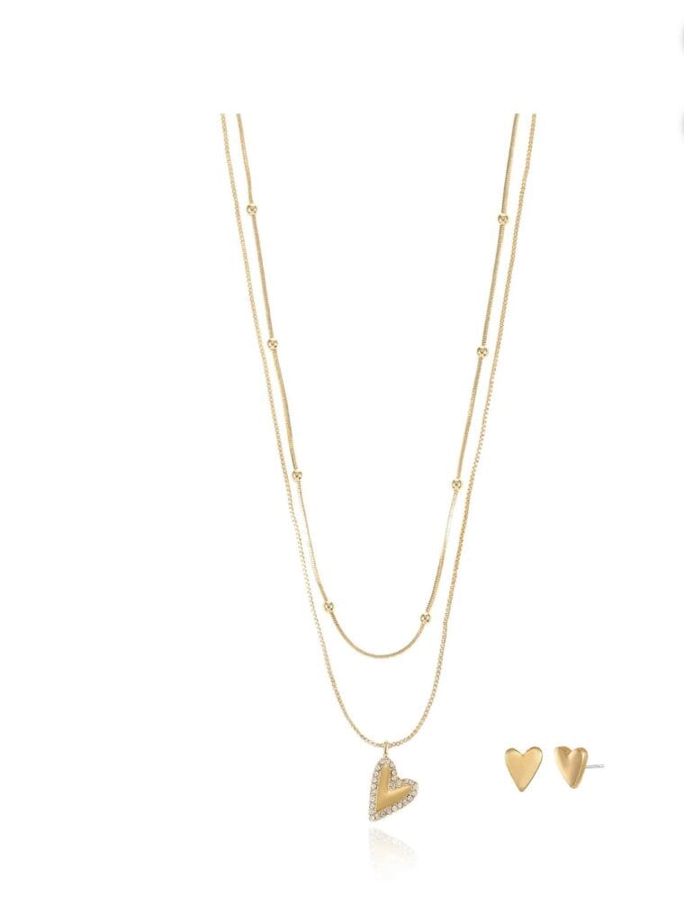 Time and Tru Goldtone Heart Motif Necklace and Earring Set, Female, 2 Pieces and 1 Pair
