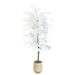 Faux 72" White Ficus in White Handwoven Basket Artificial Plants & Flowers Faux Trees