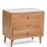 Made in India 26in Wood 3-Drawer Accent Table with Marble Top – Elegant Storage Piece for Home Decor