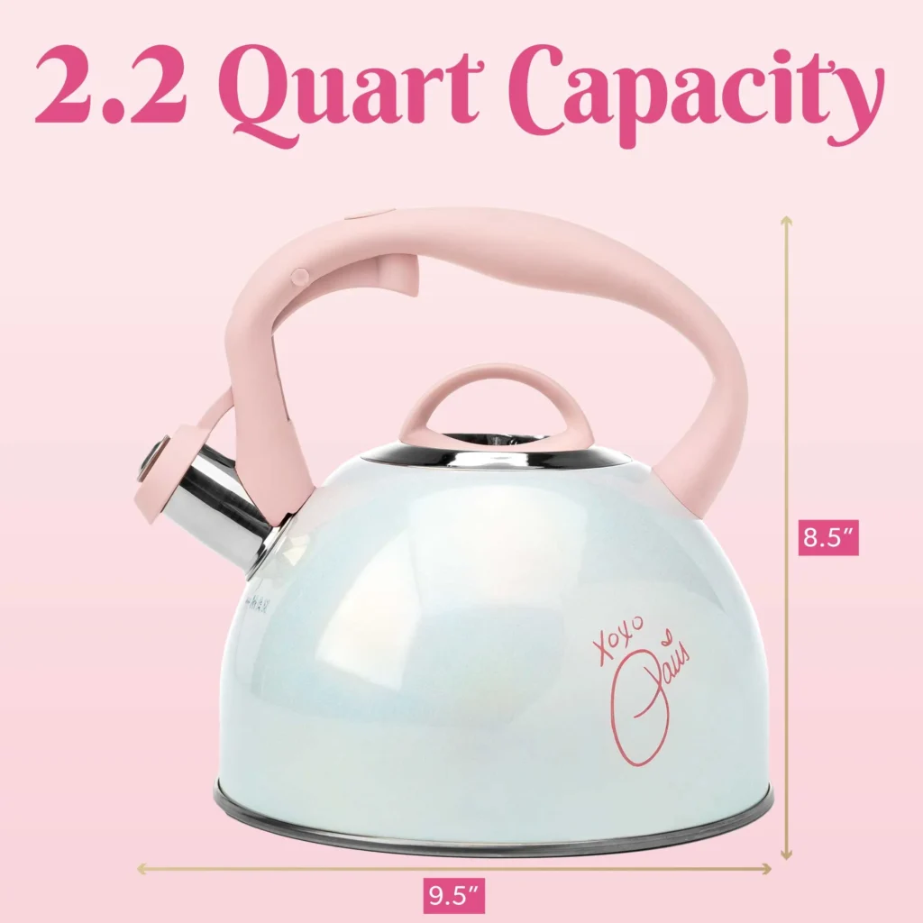 Paris Hilton Whistling Tea Kettle, Stainless Steel, Iridescent – 2.2-Quart