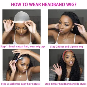 Deep Wave Scarf Headband Human Hair Wig – Glueless, No Lace, Water Wave Brazilian Headband Wig