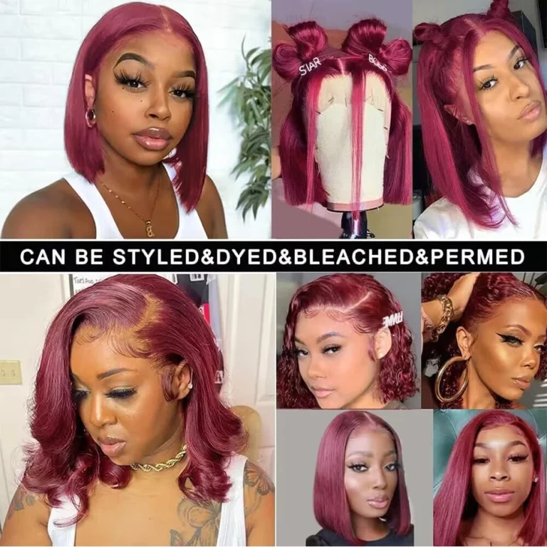 99J Burgundy Straight Bob Wigs Wear and Go Glueless Wigs 13×4 Lace Front Human Hair Wigs Pre Cut No Glue For Women Red Colored