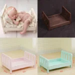 Detachable Vintage Wooden Mini Bed for Newborn Photography – 100 Days Baby Photo Shoot Furniture & Chair Prop