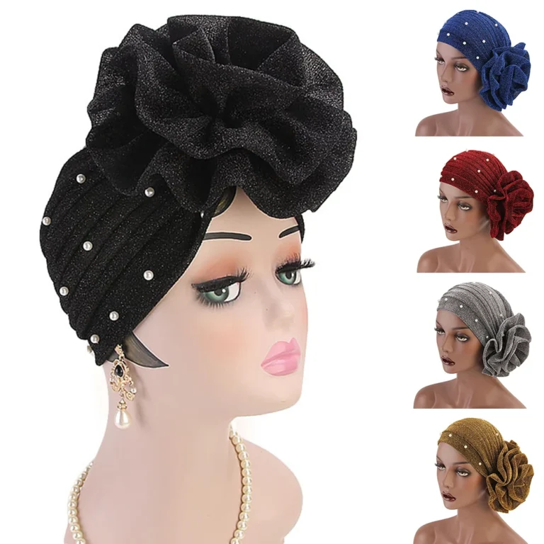 Elegant Muslim Women’s Turban Hat – Cotton Hijab Cap with Faux Pearl & Floral Decor for Daily & Special Occasions