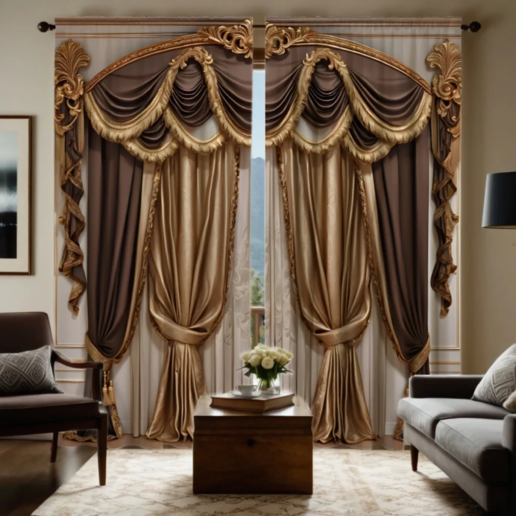 2-Piece Retro French Coffee Color HD Digital Curtains ,Light Luxury Window Drapes for Living Room & Bedroom