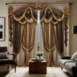 2-Piece Retro French Coffee Color HD Digital Curtains ,Light Luxury Window Drapes for Living Room & Bedroom