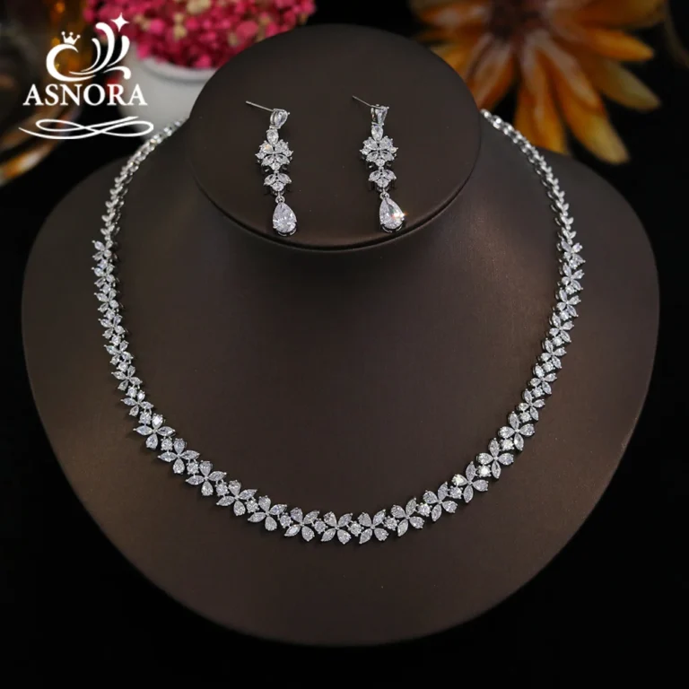 ASNORA 2024 Luxury Zircon Jewelry Set – Round Necklace & Earrings for Weddings, Parties & Bridesmaid Gifts (X0478)