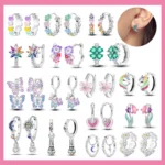 925 Sterling Silver Earrings Set - Star, Moon, Unicorn, Tulip, Butterfly, Bee & Geometric Designs for Ladies - Elegant Pairing Jewelry
