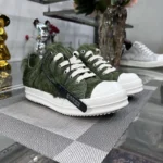Genuine Leather & Horse Hair Sneakers – Army Green Low Top Luxury Shoes for Men & Women