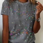 Chic Summer 2025 Women's Print T-Shirt – Casual Street Style, Short Sleeve, Affordable Fashion Top