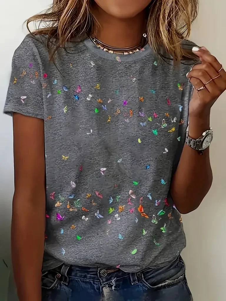 Chic Summer 2025 Women’s Print T-Shirt – Casual Street Style, Short Sleeve, Affordable Fashion Top