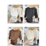 AOSSVIAO 2025 Summer Women's 100% Cotton Basic Crew Neck T-shirt – Short Sleeve Solid Color Top