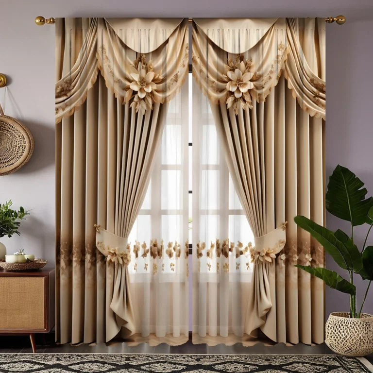 Yellow HD Digital Floral Curtains (2 Panels) – European Luxury Style for Bedroom & Living Room