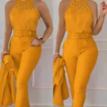 2024 Summer Women’s Two-Piece Set – Hollow Out Sleeveless Tank Top & Pocket Pants Outfit