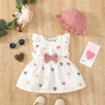 2PCS Baby Girl Love Print Sleeveless Dress & Hat Set – Cute Summer Fashion for Infants 0-9 Months