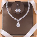 Stonefans Rhinestone Choker Necklace & Tassel Earrings Set – Lozenge Step Style Bridal Jewelry