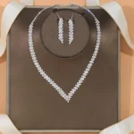 Luxury Rhinestone V-Shaped Necklace & Earrings Set – 2-Piece Bridal Jewelry for Women