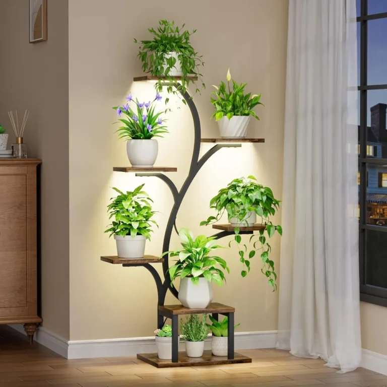Tiered Plant Shelf with LED Grow Lights ,Indoor Plant Rack for Home Garden