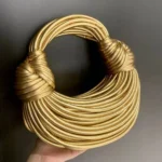 Luxury Designer Handwoven Noodle Bag ,Gold/Silver Rope-Knotted Hobo Clutch for Women